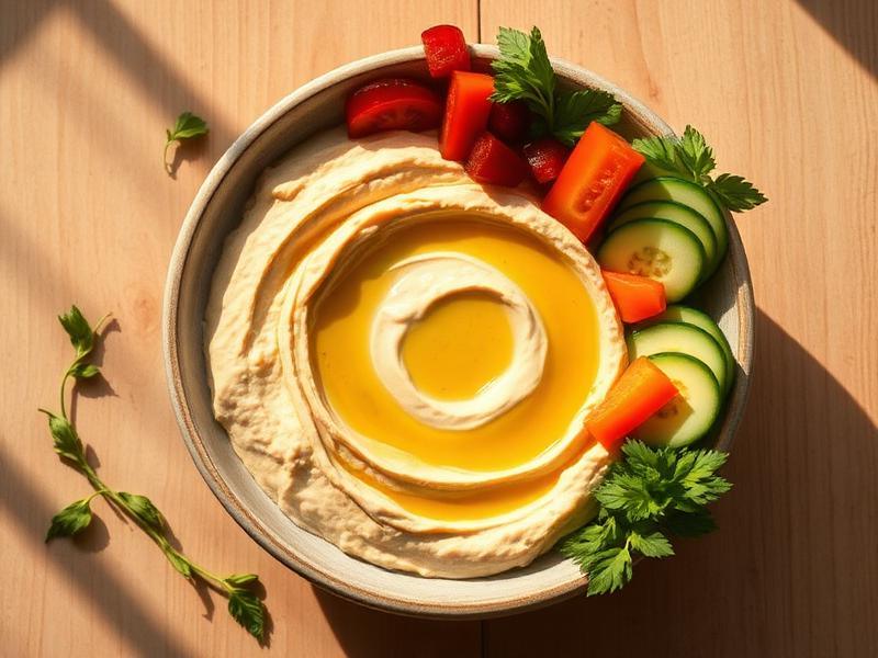 Illustrazione generata con AI della ricetta Hummus di barbabietola con crudités